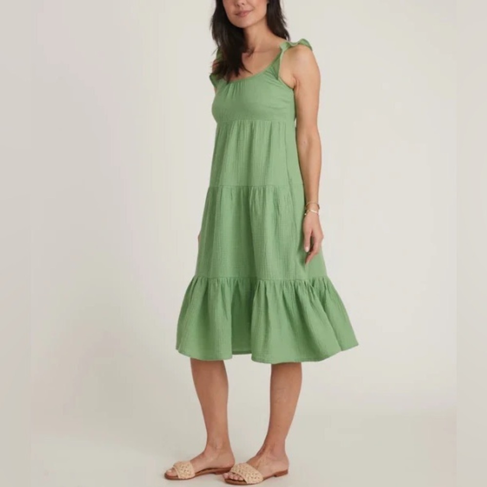 NWT Marine Layer Jude Flutter Sleeve Dress - Jade Sheen Size M - Picture 2 of 7